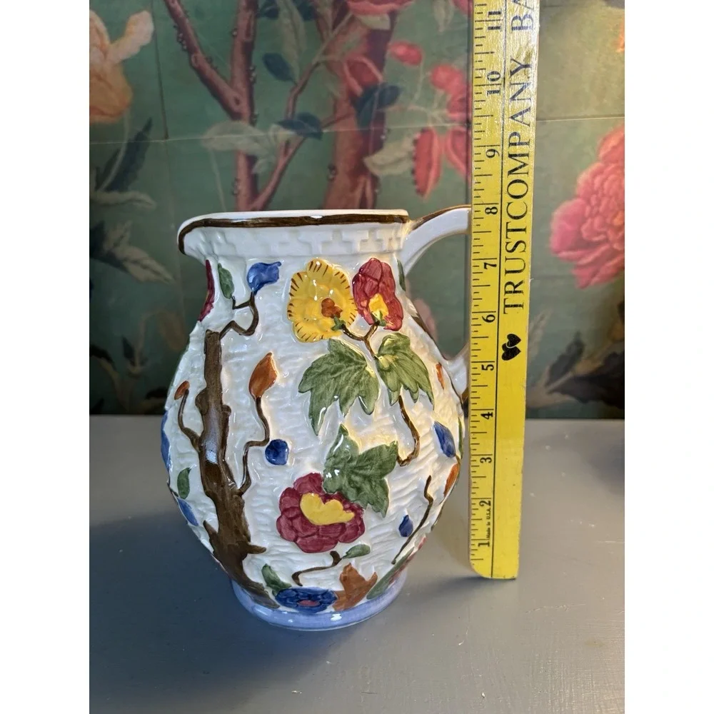 Vintage H.J. Wood Ltd England Indian Tree Pitcher Cottagecore Grandmillennial 8